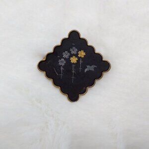 Damascene Floral Bird Brooch Pin Japan